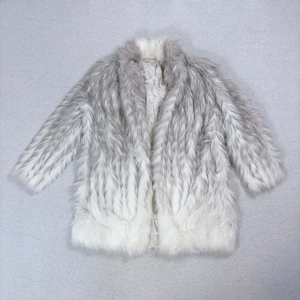 Vintage Faux Fur Shaggy Winter Coat Grey and White